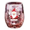 Vaso de Jugo de Doble Capa Taza de Capas, con Decoración de Patrones de Papá Noel/Árbol Pequeño/Pila/Bolsa Fiesta Navideña Bebida Arena Movediza Lentejuelas Transparente Borosilicato