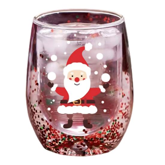Vaso de Jugo de Doble Capa Taza de Capas, con Decoración de Patrones de Papá Noel/Árbol Pequeño/Pila/Bolsa Fiesta Navideña Bebida Arena Movediza Lentejuelas Transparente Borosilicato