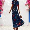 Women Plus Size V Neck Short Sleeve White Printed Maxi Dress