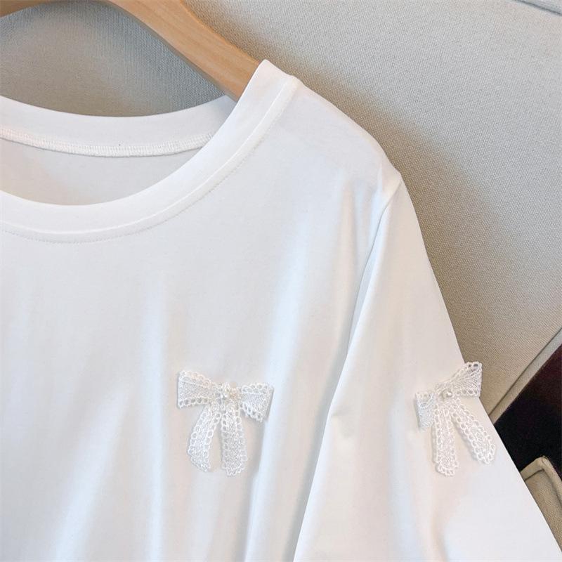 Camiseta de manga corta adelgazante de longitud media para mujer talla grande (Hasta 350 jin)