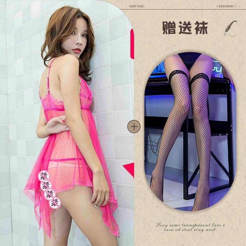 Sex underwear European and American temptation suit women's transparent suspender large size lace mesh large size