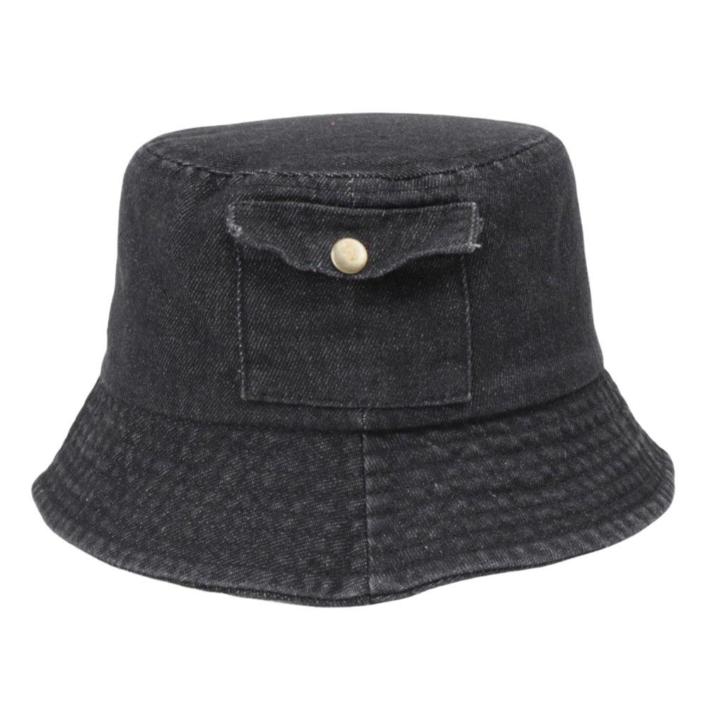 

High Quality Cotton Denim Bucket Hat Breathable Sun Protection Sun Cap Casual Sunhat Fishing чёрный
