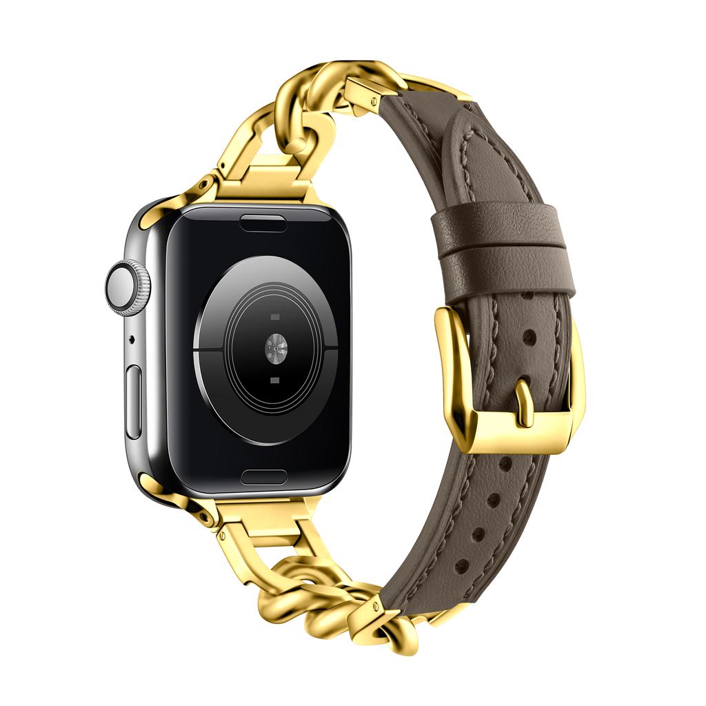 Luxus Lederarmband für Apple Watch Band 44mm 40mm 45mm 41mm 38mm 42mm Edelstahlarmband für iWatch Serie 8 Ultra 7 6 5