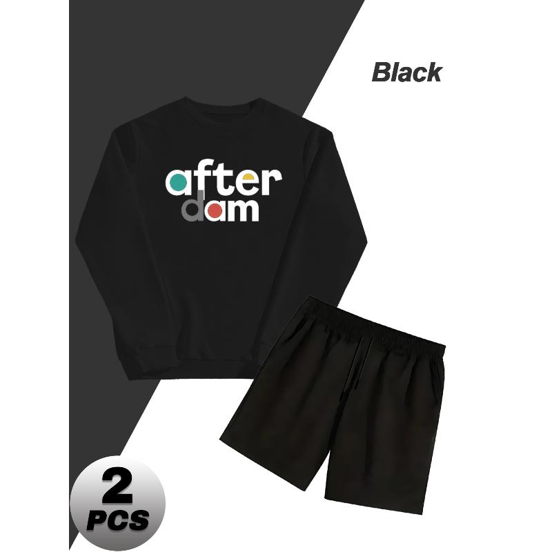 Men s 2 Piece Casual Tracksuit Polyester Crew Neck Sweatshirt with Short S