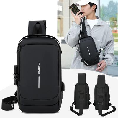 Chest Bag for Men Crossbody Bag Waterproof USB Shoulder Bag Anti-Theft Travel Messenger Chest Sling Pack Outdoor Hiking Bag
