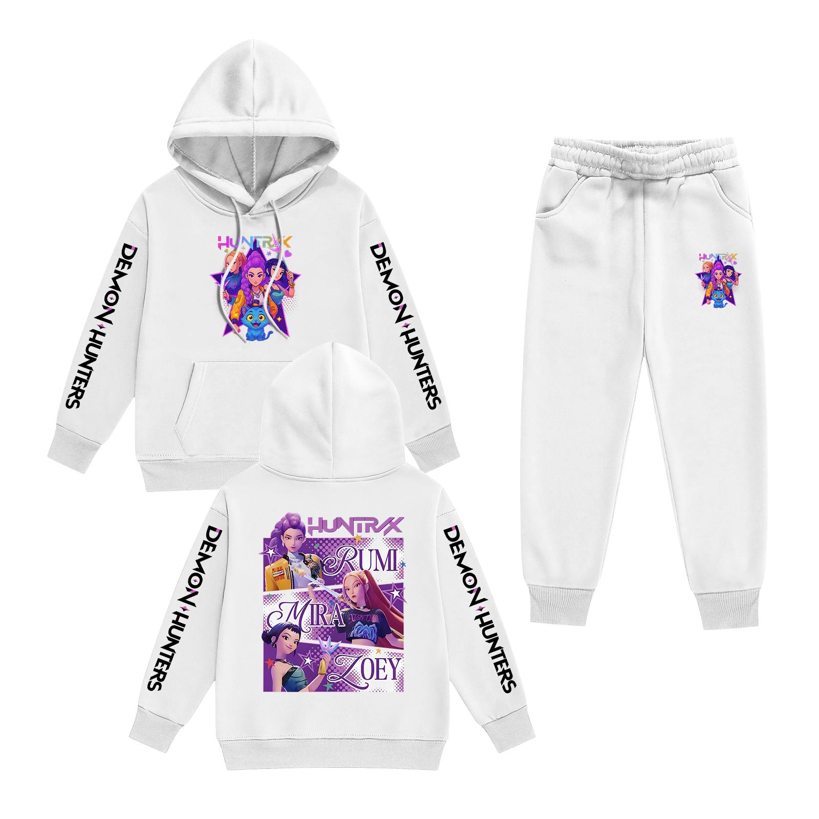 

Kids Long Sleeve Loose Pullover Letter Print Drawstring Hooded Sweatshirt Set 160 белый