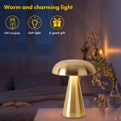Retro Pilz Tischlampe USB Wiederaufladbar LED Nachtlicht 3 Lichtfarben Einstellbar Touch Control Leselampe für Heimdekoration