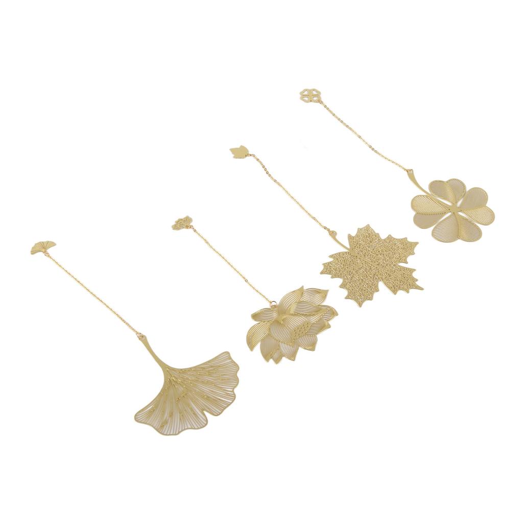 4pcs Metal Bookmarks with Chain Four Patterns Hollow Thin Golden Brass Metal Bookmarks