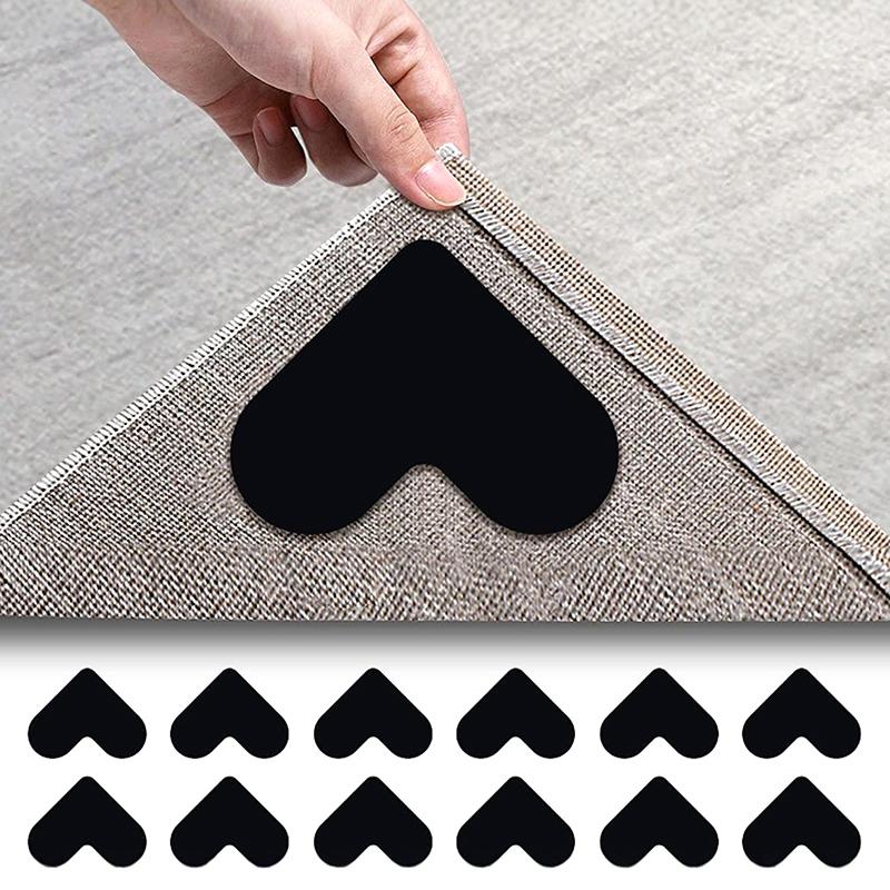 8/10/12Pcs Heart Shape Rug Gripper Double Sided Non-Slip Rug Pads Sticker, Washable And Reusable Rugs Corner Tape