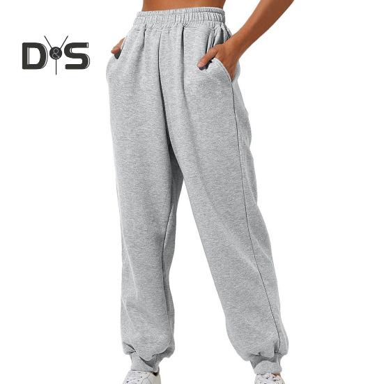 

Женские брюки с высокой резинкой на талии, с резинкой на щиколотке, однотонные, повседневные, мягкие, теплые, с карманами, свободные, весенне-осенние, спортивные брюки для бега L серый