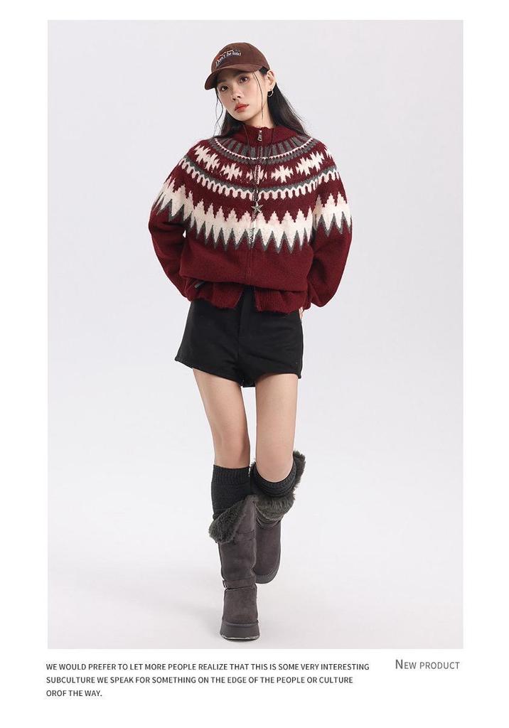 Unisex Fair Isle Wool Cardigan: Spring & Autumn Casual Color Block, Loose Long Sleeve Sweater for Men & Women