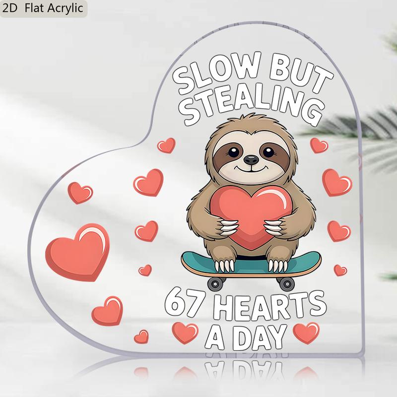 

2D Flat, Cute Sloth & Number 67 Acrylic Desktop Decoration, Valentine S Day Gift, Suitable for wall Decoration, porch, Room, Villa, accents Home, Hall 9.7*9.7cm