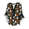 Women's V-neck Seven Quarter Sleeved Shirt Halloween Printed Top Casual Shirt
