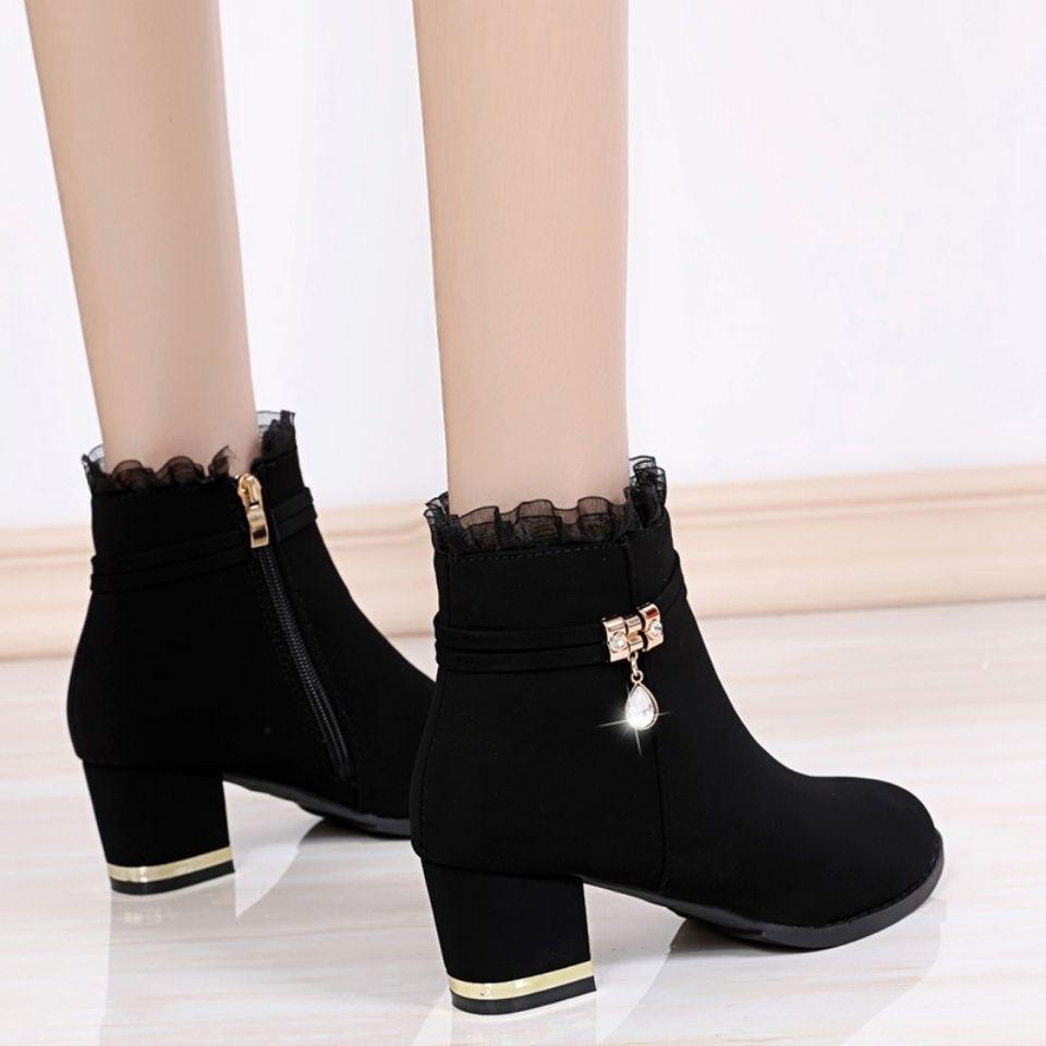 Fashion Plain Ankle Boots for Women Lace Splicing Suede Woman Short Shoes On Promotion Sale Goth Fashion 2025 Booties High Quality Offer