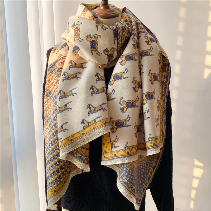 

Cashmere scarf women s long double-sided thickened autumn and winter new versatile warm scarf air conditioner shawl dual-purpose 180x65cm