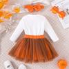 Halloween Pumpkin Jumpsuit + Bowknot Mesh girls Skirt + Headscarf Three-Piece Set children's clothing