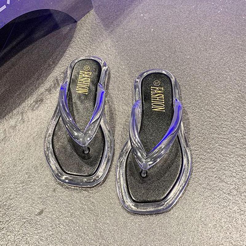 Women's Flip Flops Summer Square Toe Flat Beach Slippers for Women PVC Transparent Indoor Casual Female Back Jelly Slides Shoes