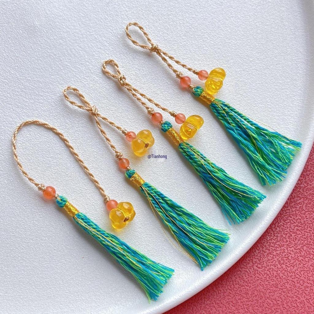 Osmanthus Tassel Pendant Crystal and Beeswax Buddhist Beads Bracelet Accessory