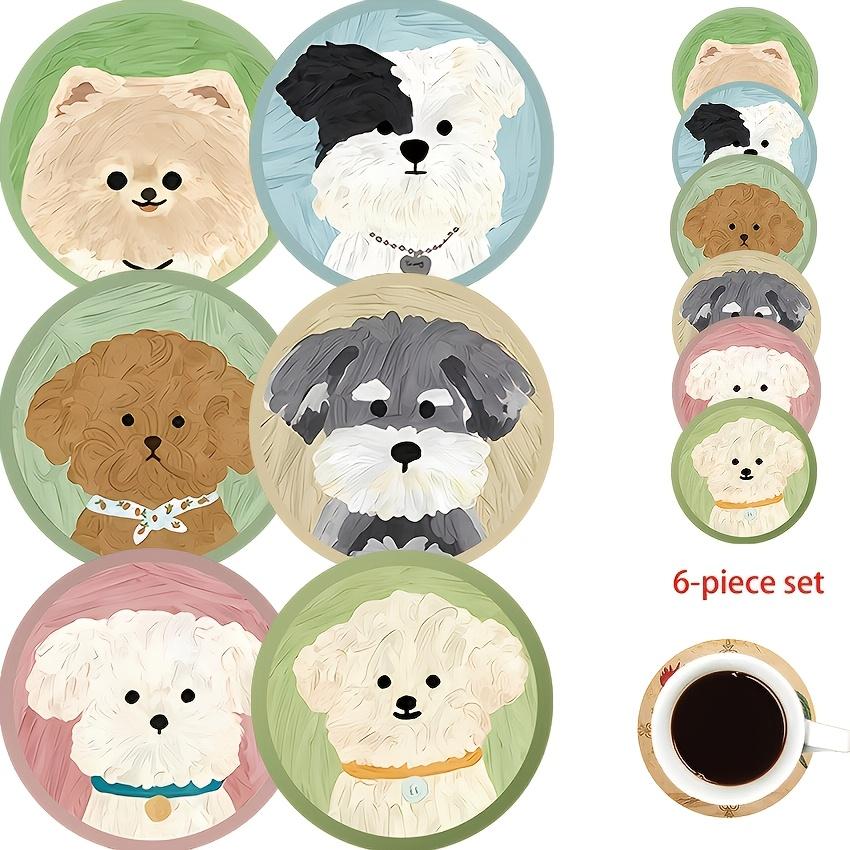 6pcs Cute Puppy Wooden Round Coasters, Ideal Gifts for Pet Lovers (as the picture,6pcs)