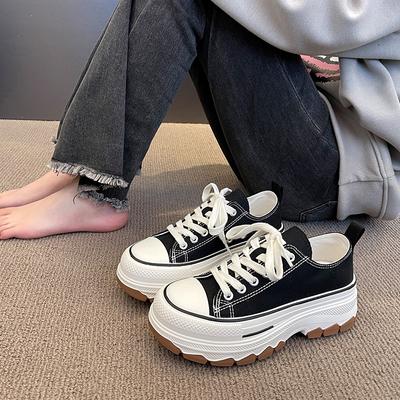 New Internet Celebrity White Shoes Versatile Platform Canvas Shoes Women 2025 Niche Muffin Board Shoes Spring Sports and Leisure