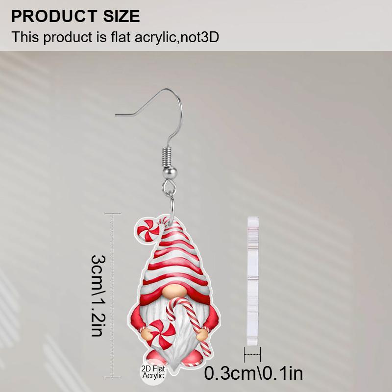2D Flat Christmas Pink Gnome Candy Cane Dangle Earrings, Lightweight Acrylic Material,  Ideal for Party Gifts, Jewelry, and Christmas Gifts.