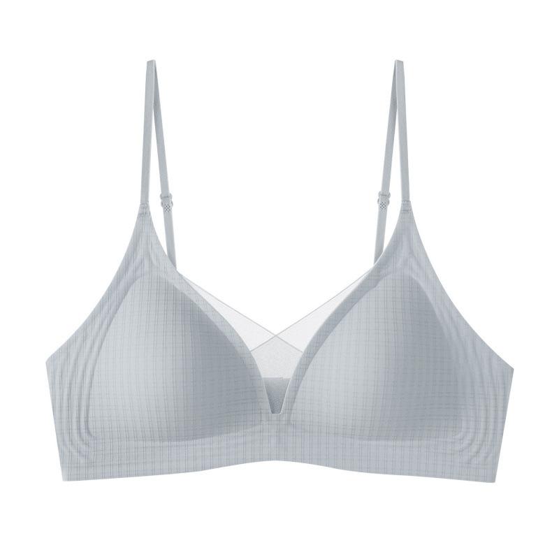 French Triangle Cup Seamless Steel Rim Underwear Women's Beauty Back Mesh Semi-fixed Light and Breathable Comfortable Bra Cover