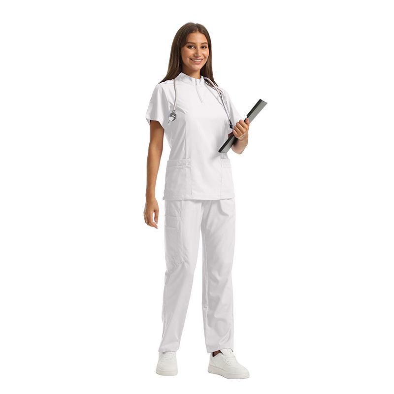 Damen Kurzarm Reißverschluss Scrub Set für Tierpflege, Krankenhaus, Arzt, Krankenschwester