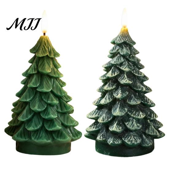 Winter Seasonal Decor Christmas Tree Candles, Flameless LED Flickering Wax Candles with Remote Control, Led Flame Battery Operated Realistic Pine for