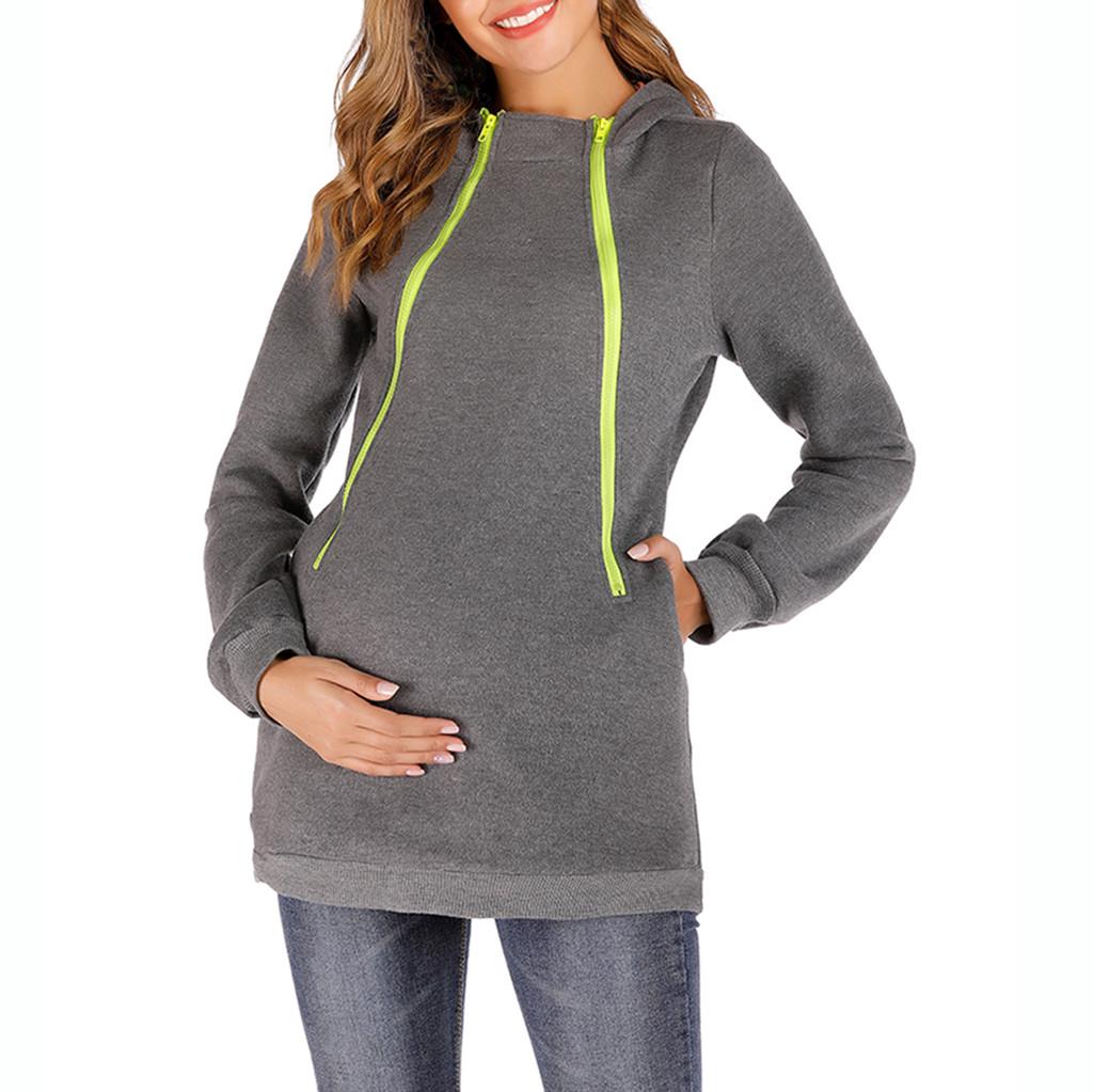 

Женская блузка с капюшоном и воротником-молнией с длинными рукавами для беременных, толстовка XXL