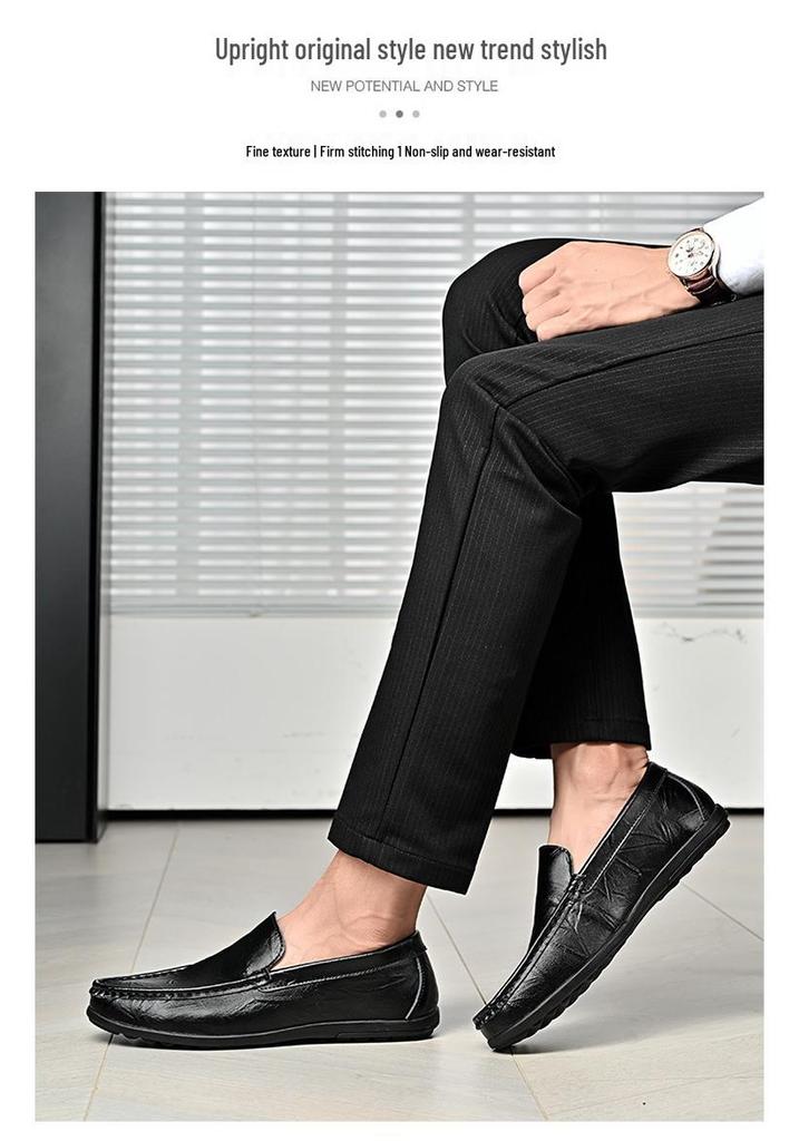 Men's Handmade Slip-On Leather Loafers - Autumn British Style, Casual & Business, Soft Sole Driving Shoes