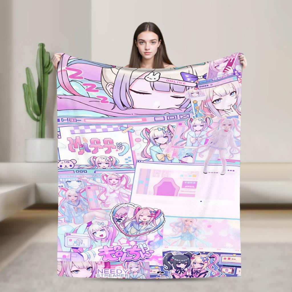 N-Needy Streamer O-Overload Kangel Blanket Soft Graphic Plush Throw Blanket For Bedroom Decorative Flannel Bedspread Bed Cover