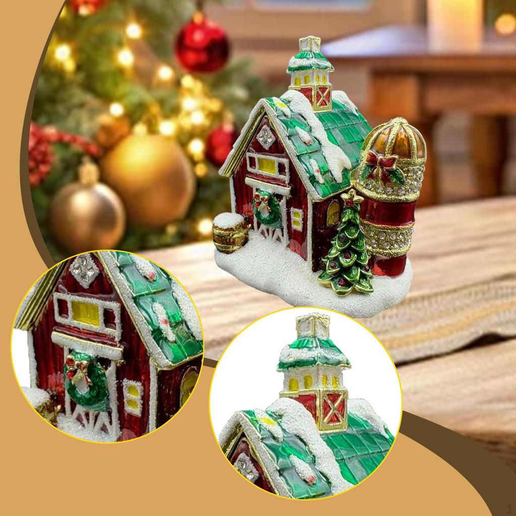 Christmas Village House Figurine Tabletop Decoration Jewelry Box Zinc Alloy Micro