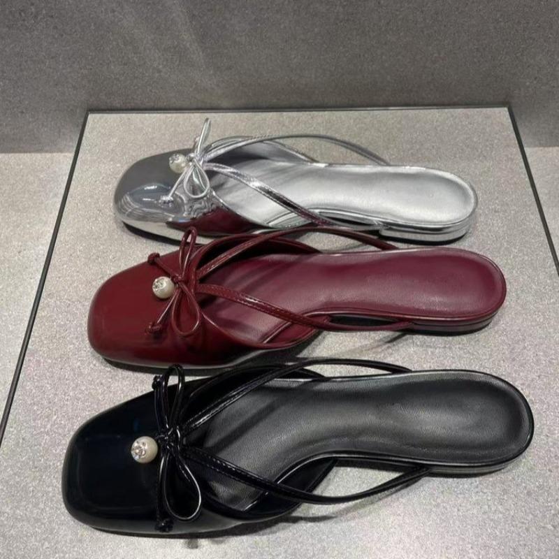 Fashion Summer New Baotou Sandals Women Fashion Square Head Shallow Mouth Butterfly Knot Soft Sole Anti-slip Wear-resistant Slippers