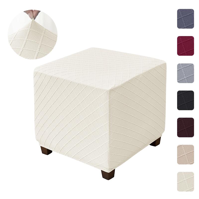 1 Stück Jacquard Elastische Hockerbezüge Karomuster Quadratische Fußstützen Überzüge Rundum Stretch Fußhockerbezug Sitzbezug