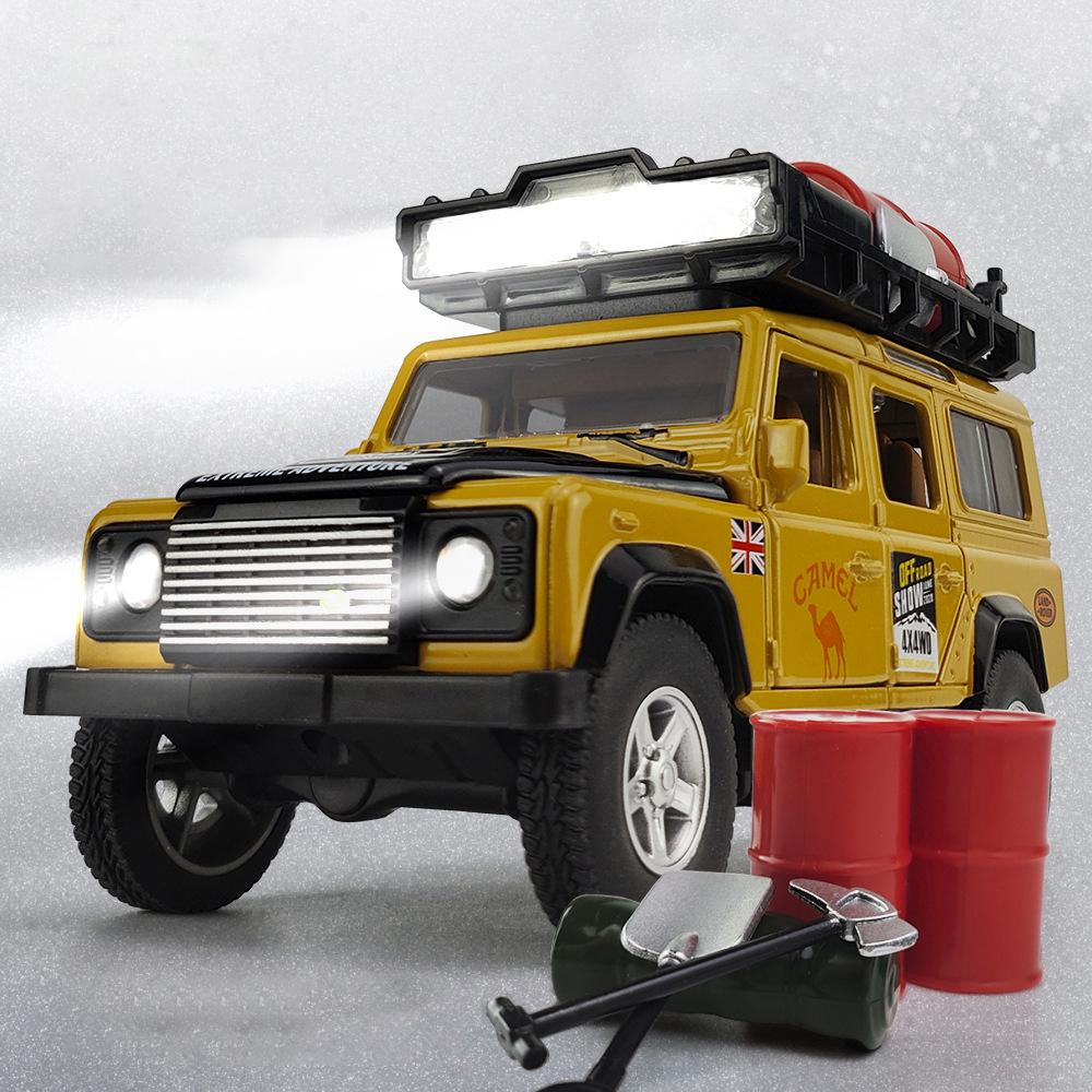

1:32 Land Rover Defender 110 CAMEL TROPHY Alloy Car Model Sound and Light Pull Back Children s Toy Collectibles Birthday gift жёлтый