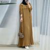 ZANZEA Women Muslim Casual Round Neck Loose Long Sleeve Pleated Long Dress