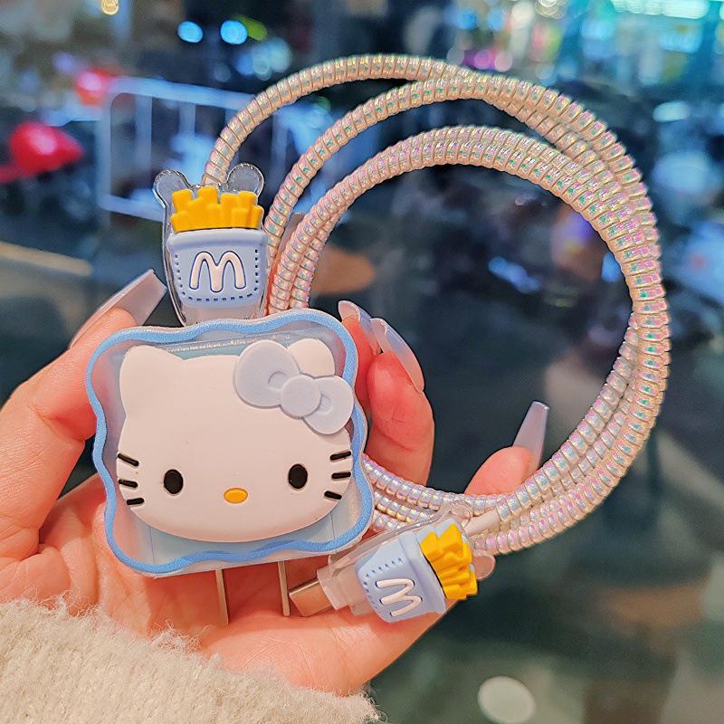 Hello Kitty Ochranný kryt na nabíjecí a datový kabel pro Apple iPhone 18/20W nabíjecí chránič proti zlomení, sada navíječů datového kabelu