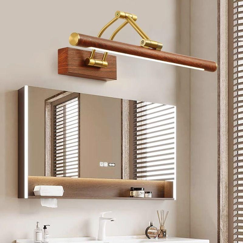 Wood Grain Folding LED Mirror Front Light - Full-Spectrum No-Drilling for Bathroom Mirror Cabinet & Dressing Table