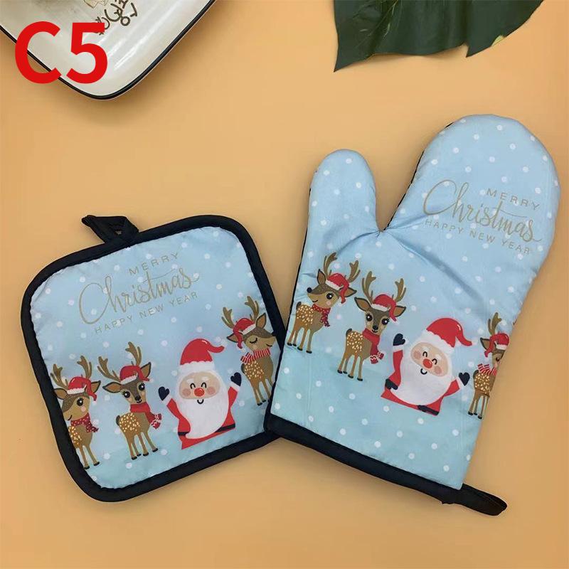 2pc/set Christmas Printed Oven Gloves, Heat Resistant and Heat Resistant Microwave Oven Glove Set