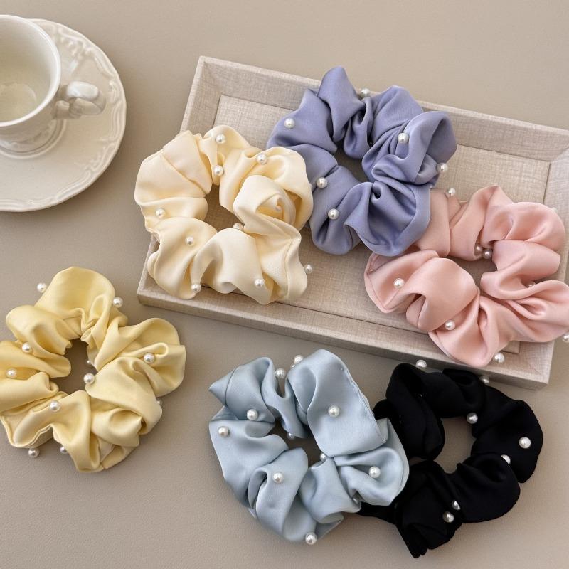 Sweet and Soft Pearl Large Intestine Hair Band for Women Japanese-style Satin  Versatile High Ponytail Headwear  Hair Accessory  Hair Tie Hair Tie