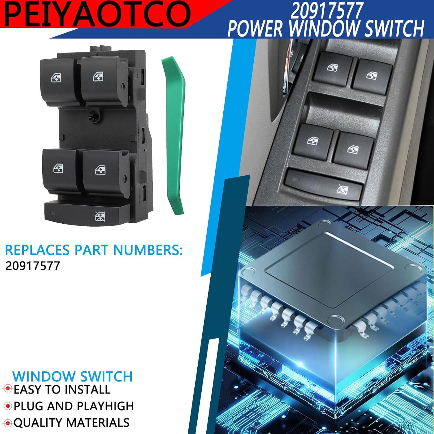 20917577 Power Window Switch Front Left Car Electric Driver Side Fit for 2011-2016 Chevrolet Cruze 1.4l 1.8l Fit for 2015 2016 Chevrolet Malibu Fit