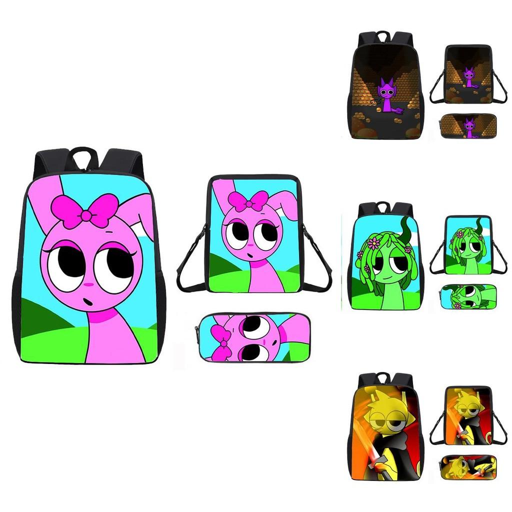 Incredibox Sprunki Pattern Backpack Shoulder Bag Pencil Case Three Set Piece