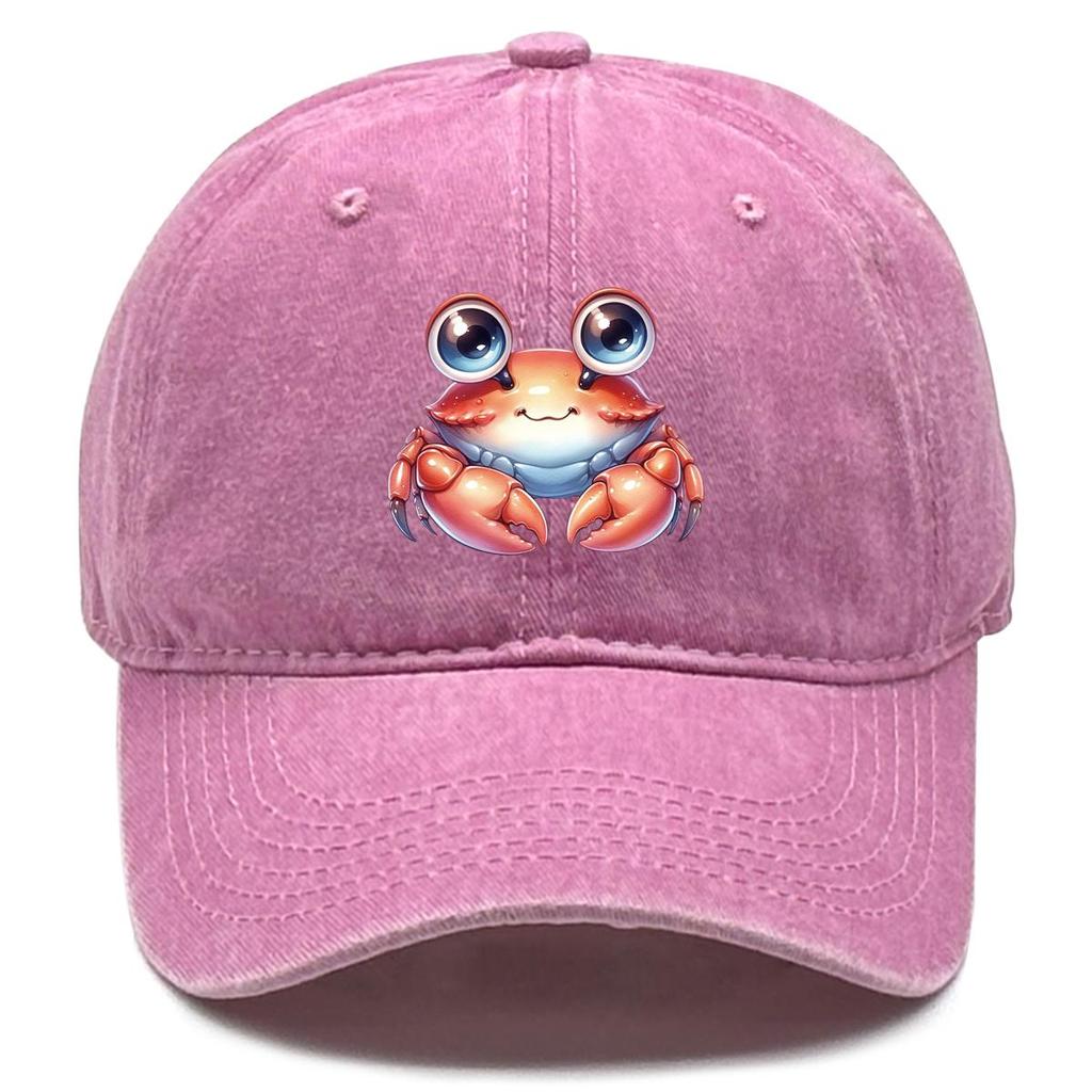Crab Print Adjustable Sun Hat, Animal Sports Hat Sporting Vintage-Inspired Breathable Slouchy Snapback Baseball Cap