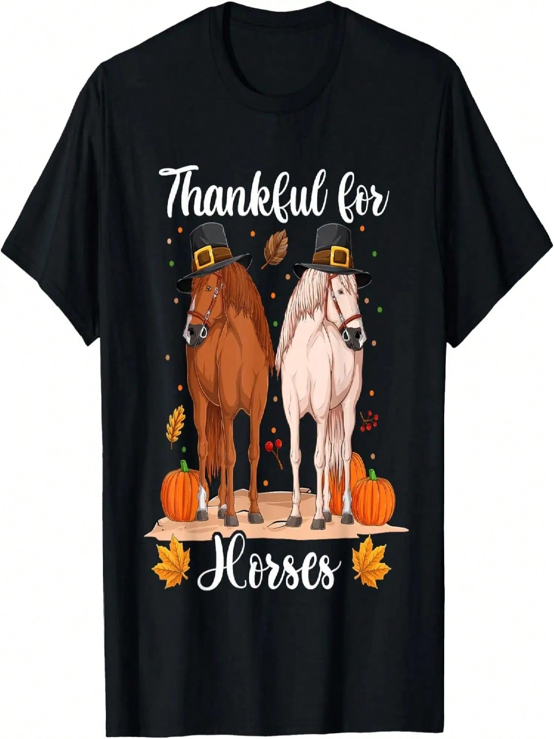 Thankful For Horses Costume Shirts, Pumpkin Fall Autumn Fall T-Shirt S