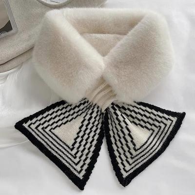 Écharpe Femme Automne Hiver Tout Match Coréen En Peluche Fausse Fourrure Écharpe Rayée Cou Protection Col Épaissie Écharpes Chaudes