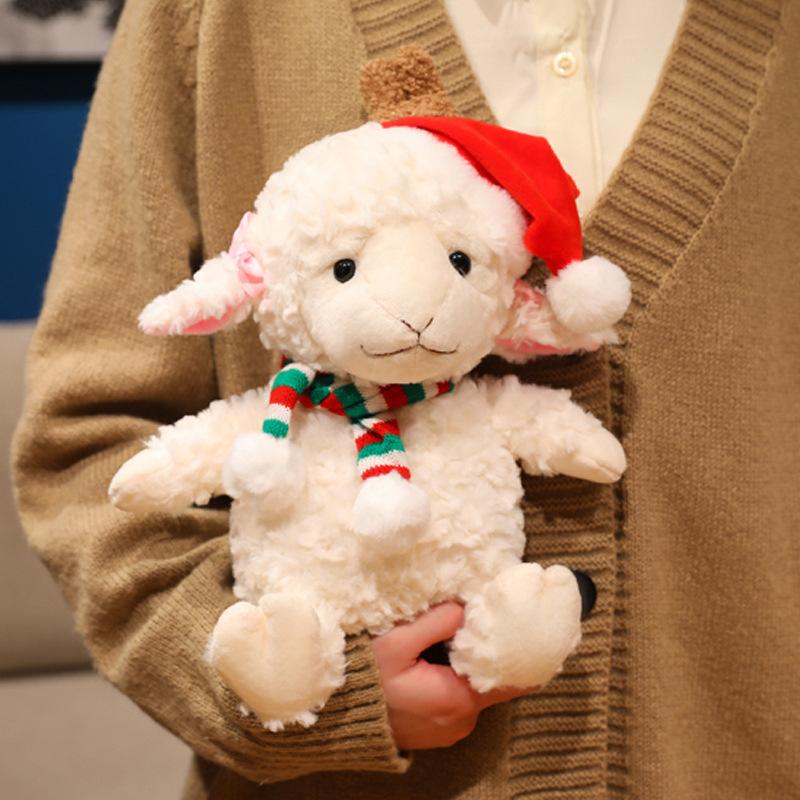 Cute Christmas Sheep Doll Plush Toy Lifelike Plush Plush Stuffed White Sheep Doll Children Soothing Doll Christmas Gift