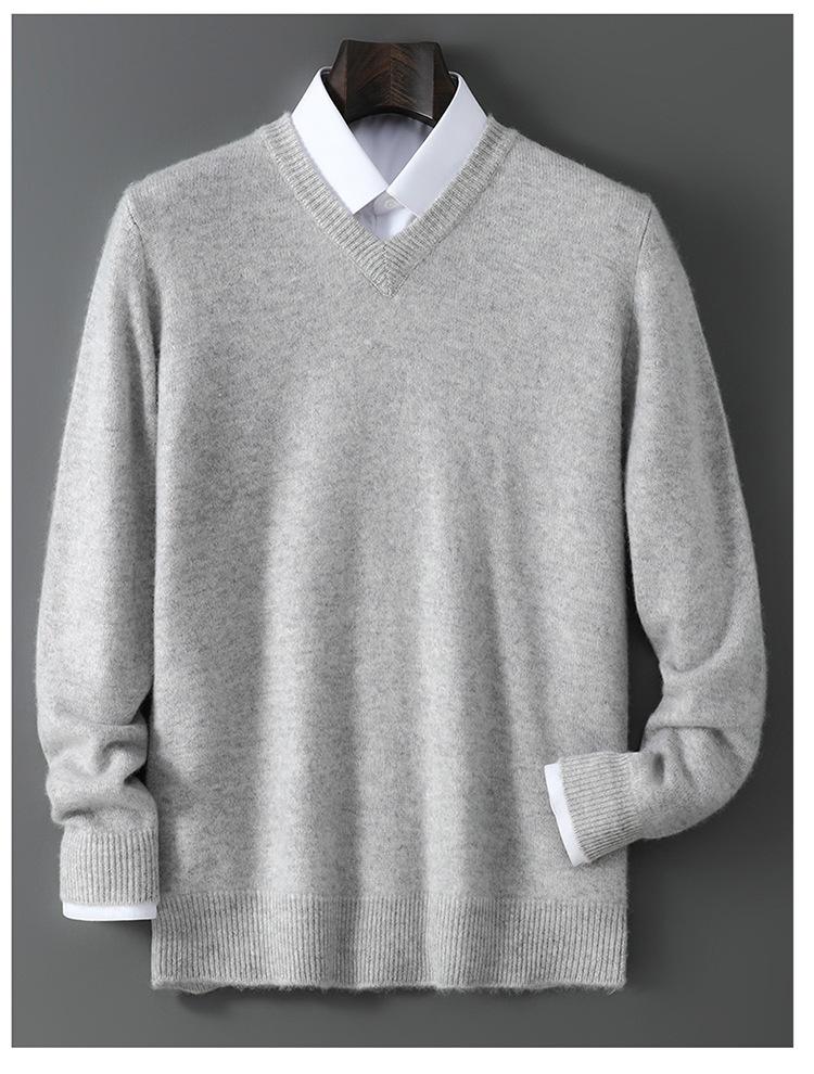 Men's 100% Pure Wool V-neck Thick Warm Business Casual Sweater