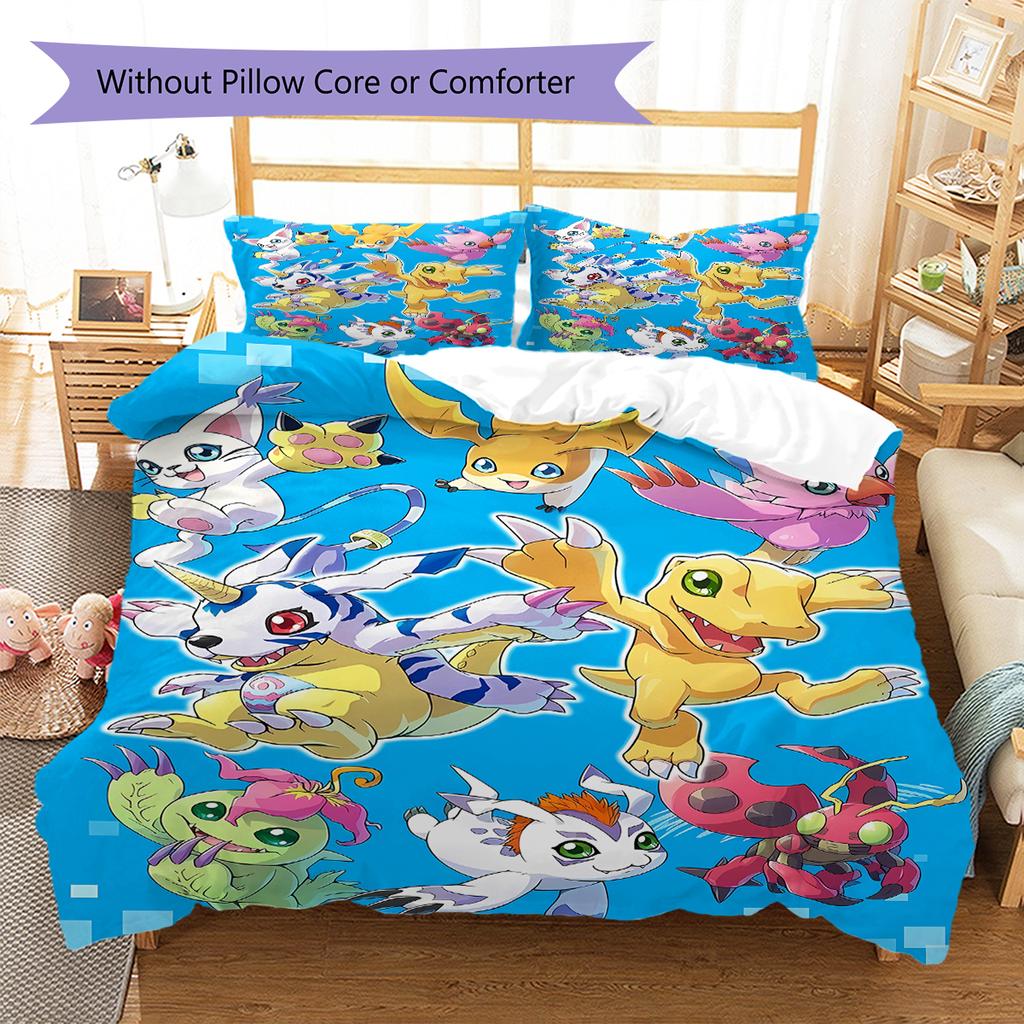 Digimon Adventure Pattern Bedding,Quilt Set Quilt Cover Pillowcase Home Birthday Gift (1 * duvet cover + 2 * pillowcase, without core)