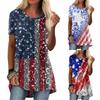 Women's Round Neck Short Sleeve Geometric Print Tunic Top Casual Asymmetrical Hem Blouse
