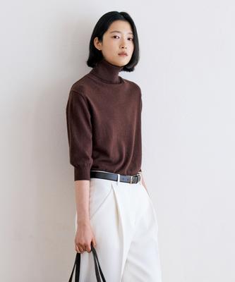 NOTIA Wool100 Turtle Neck Half Knit - Brown